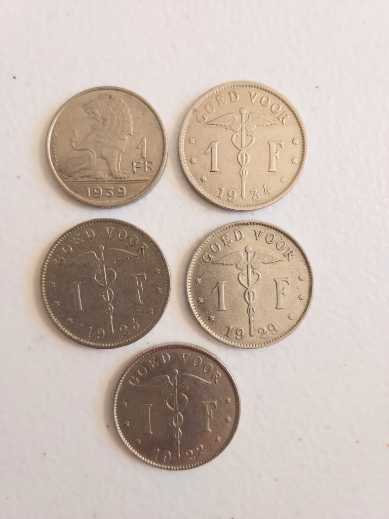 Read more about the article Belgium 1 Franc Lot Of 5 Coins 1922 to 1939