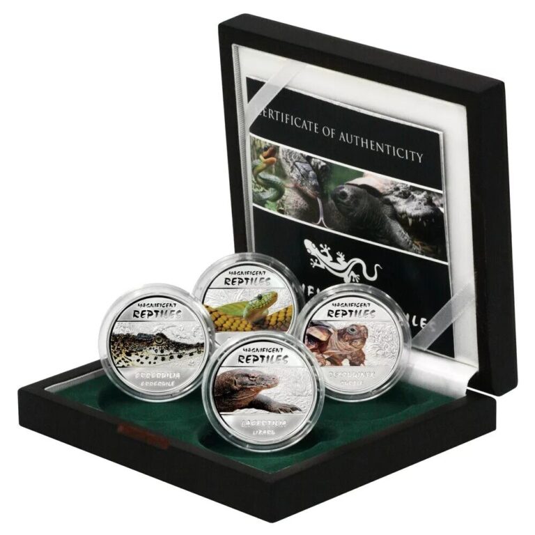 Read more about the article 2013 Congo Magnificent Reptiles 4 x 20g Silver Colorized Proof Coin Set