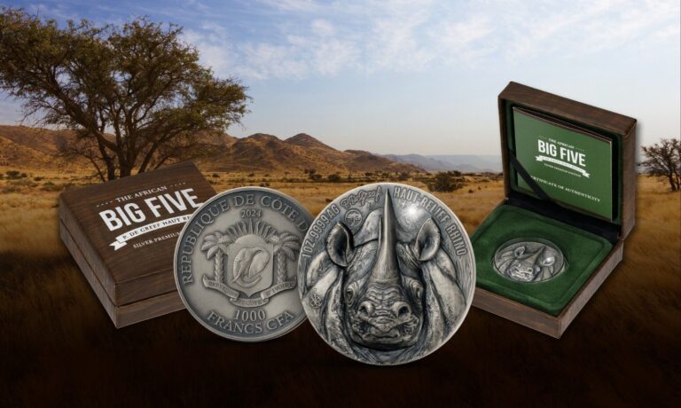 Read more about the article Ivory Coast 1000 Francs Big Five African Rhino 1oz Silver Number  280 / 750