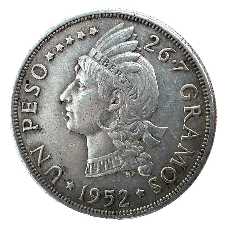 Read more about the article 1952 Dominican Republic One 1 Peso (UN Peso) Silver Libertad AU. Coin KM# 22