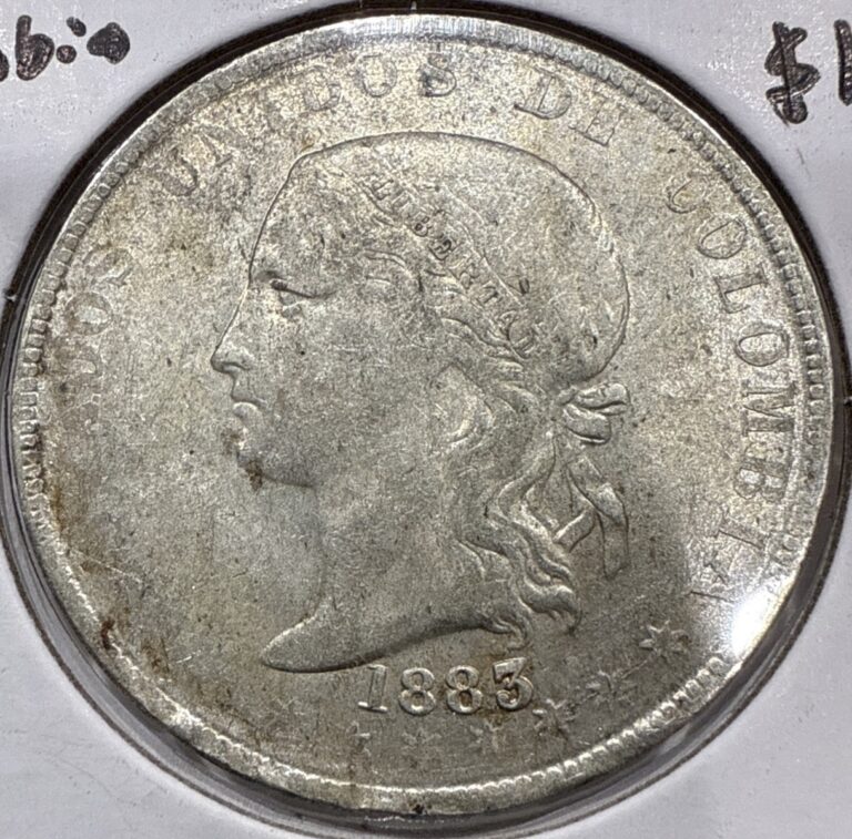Read more about the article 1883 5 Decimos Colombia Medellin 5D Silver Coin