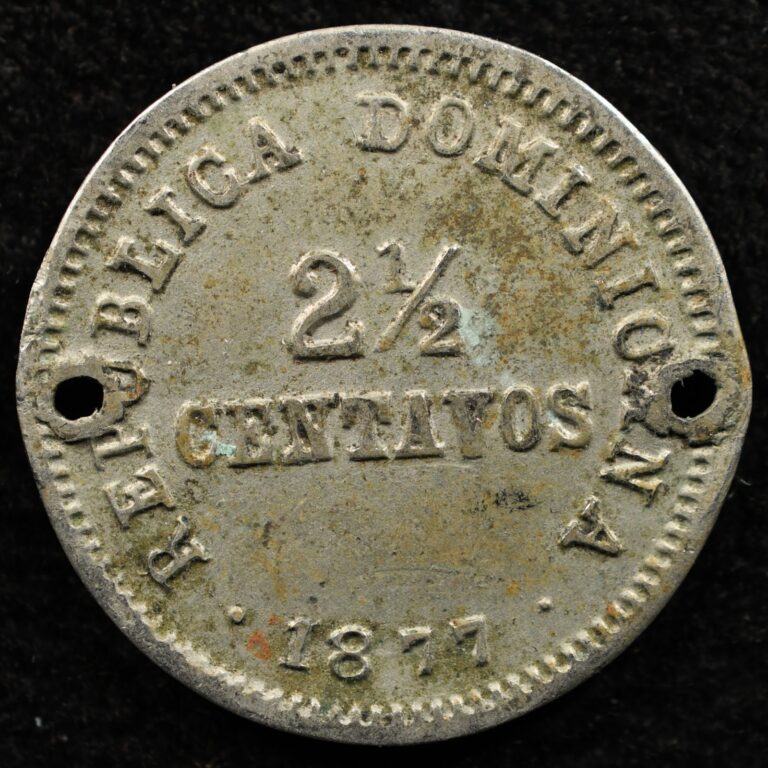 Read more about the article Dominican Republic 2-1/2 Centavos 1877  Coin  Holed Damage  Inv#H972
