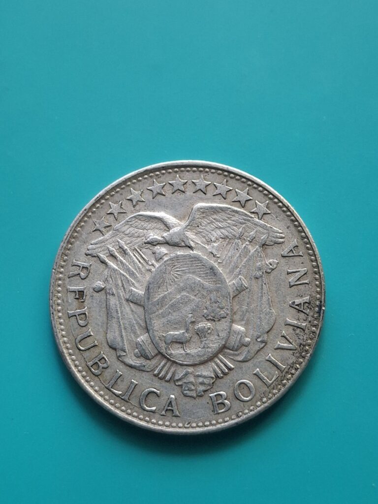 Read more about the article 1903 Bolivia 50 Centavos XF/AU Silver Coin