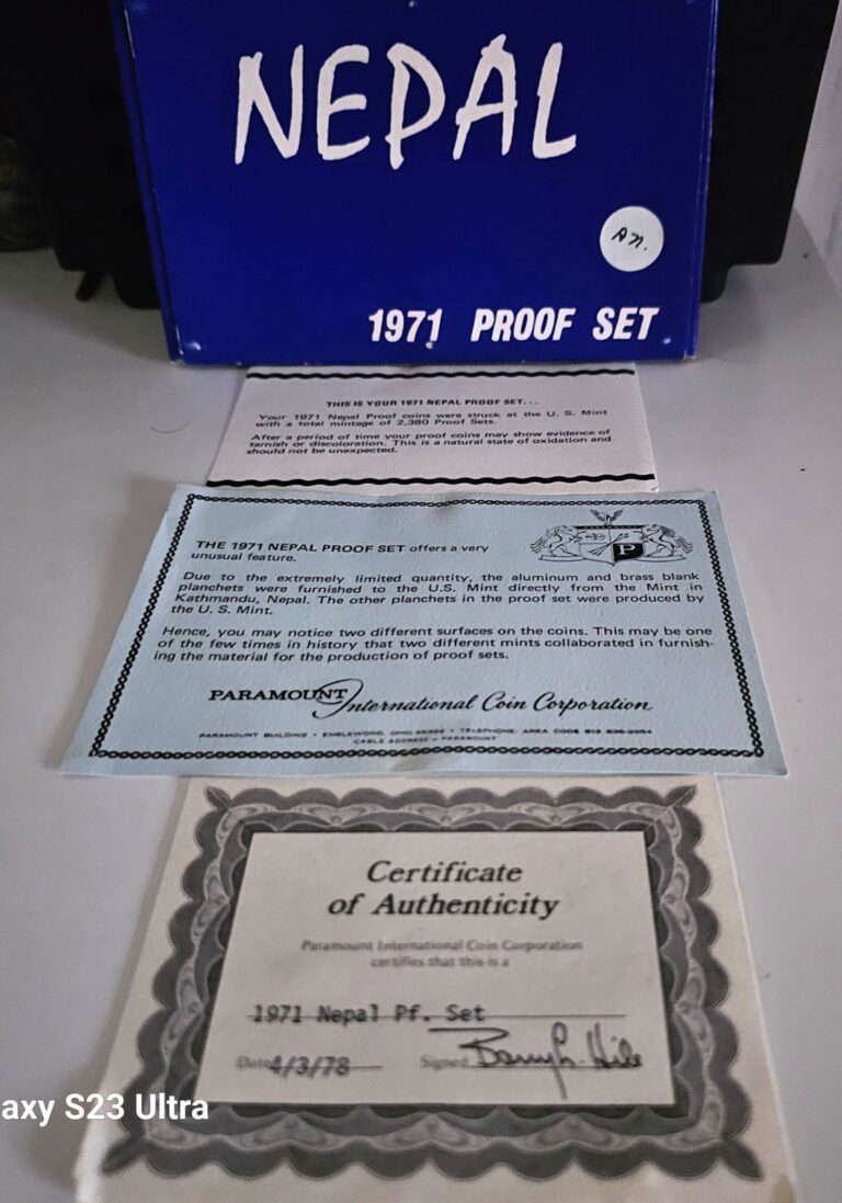 Read more about the article 1971 Nepal Proof Set of 7 Coins. 1 Paisa – 1 Rupee. OGP  COA