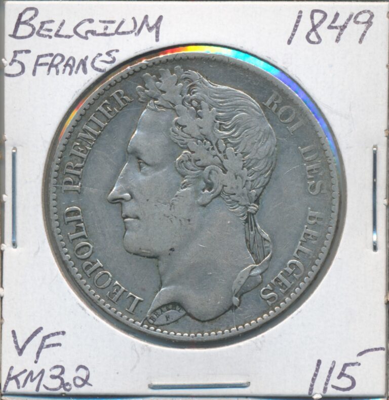 Read more about the article Belgium 5 Francs 1849 KM3.2 – VF