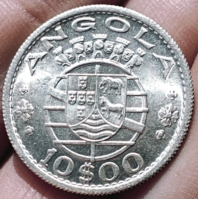 Read more about the article Portuguese Angola 10 escudos 1955 coin (SILVER! UNC! Superb!)