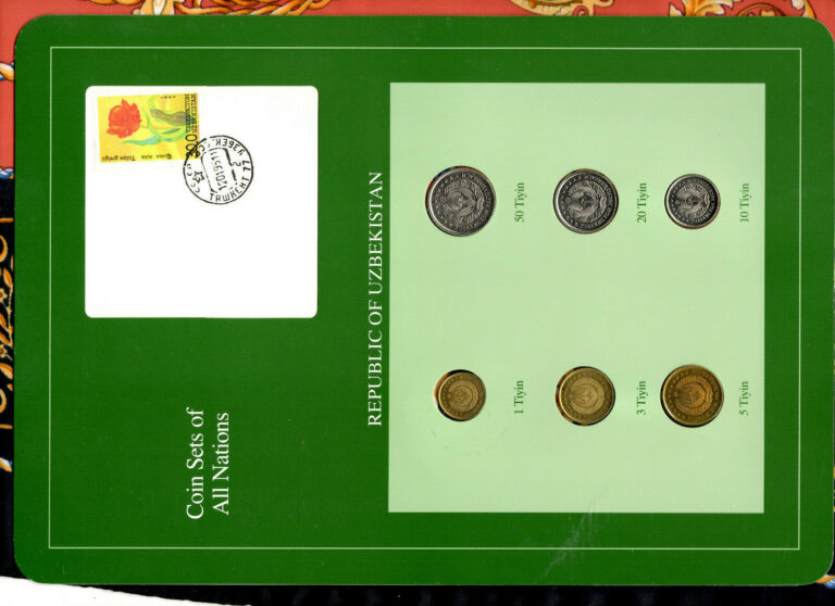 Read more about the article Coin Sets of All Nations Uzbekistan w/card UNC 1 3 5 10 20 50 Tiyin 1994
