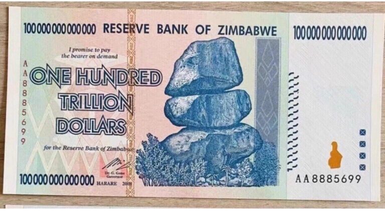 Read more about the article 🔥AUTHENTIC  ZIMBABWE 100 TRILLION DOLLARS 2008 AA SERIES P91 UNC UV PASSED COA