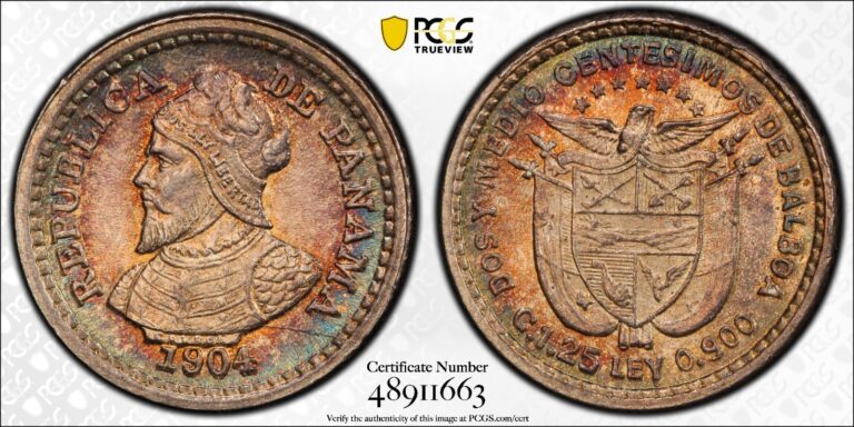 Read more about the article PCGS MS64 1904 2.5c Panama Pill 2 1/2 Centesimos Uncirculated Rainbow Toned Coin