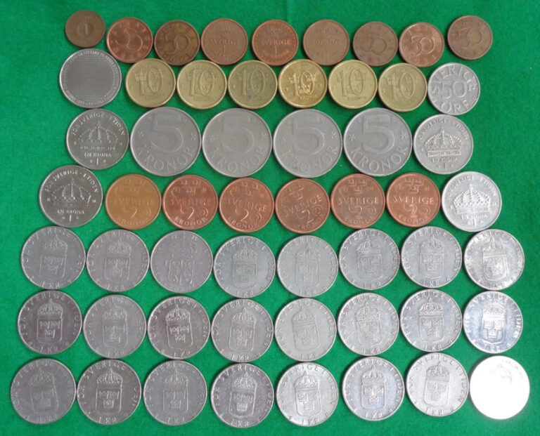 Read more about the article 55 Swedish/Sweden coins – Kronor and Ore – dated 1956 to 2019 – 124 Kronor 301 Ore