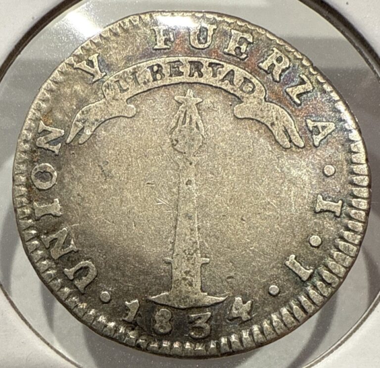 Read more about the article 1834 1 Real Chile Santiago Volcano Un Real Silver Coin