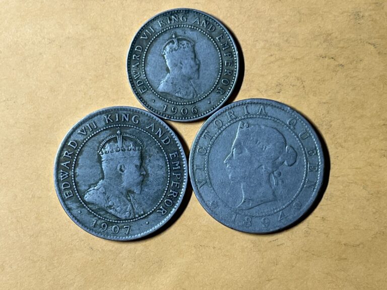 Read more about the article Lots of 3 Jamaica 1/2  1 penny coins  issued in 1894  1906 and 1907  circulated.
