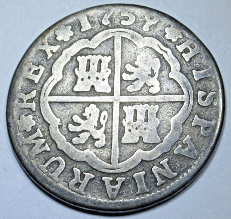 Read more about the article 1759 Spanish Silver 2 Reales Genuine 1700’s Colonial Cross Pirate Treasure Coin
