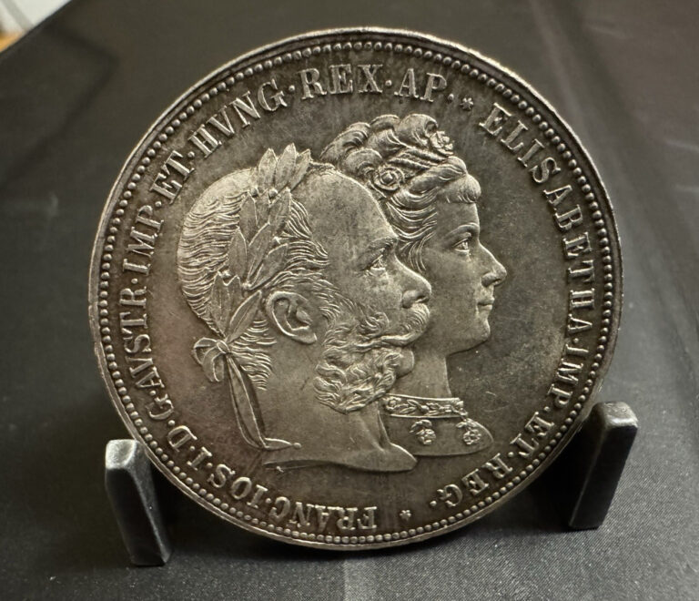 Read more about the article 1879 Austria Francis Joseph I Silver Wedding Jubilee 2 Gulden UNC