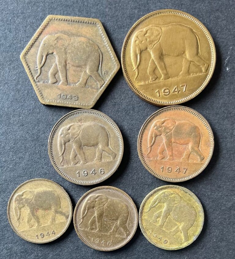 Read more about the article Belgian Congo – Very Nice Lot of 7 1.2.5 Francs Coins with Elephant