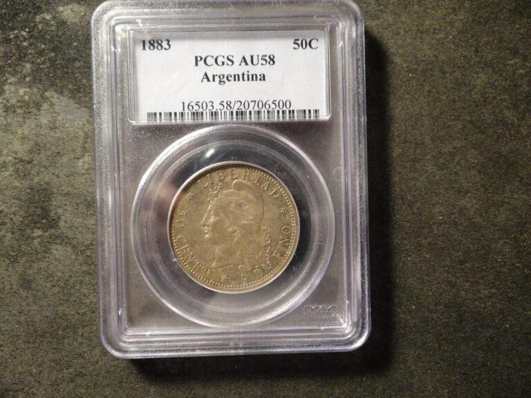 Read more about the article 1883 Peso PCGS AU 58 Argentina 50 Centavos Sharp Detail SLABZ