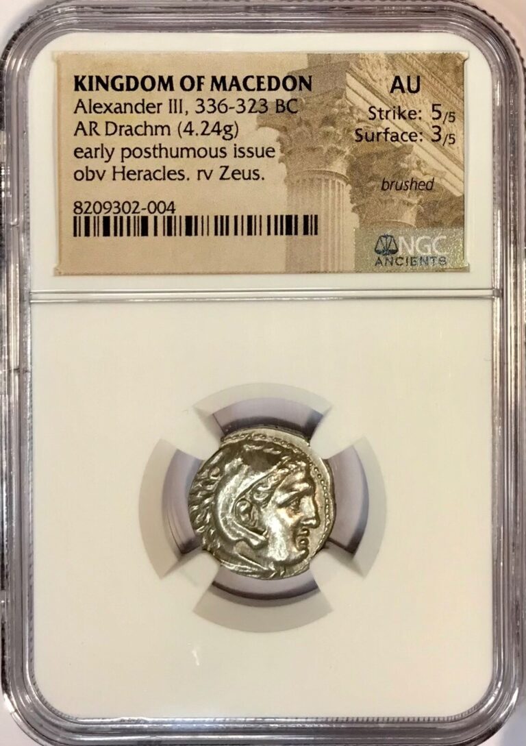 Read more about the article 336-323 BC Macedonian Alexander III Teos Ancient Greek Silver Drachm Coin NGC AU