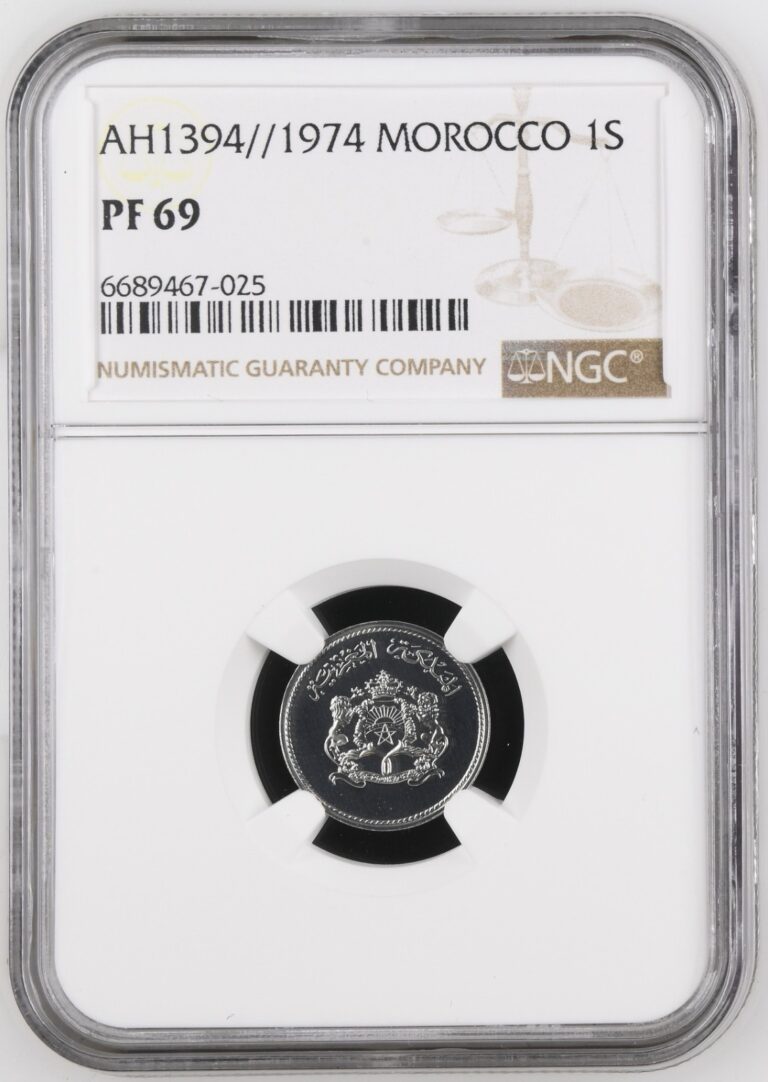 Read more about the article Morocco 1974 (AH1394) 1 Santimat Centimes Proof Coin NGC PF 69