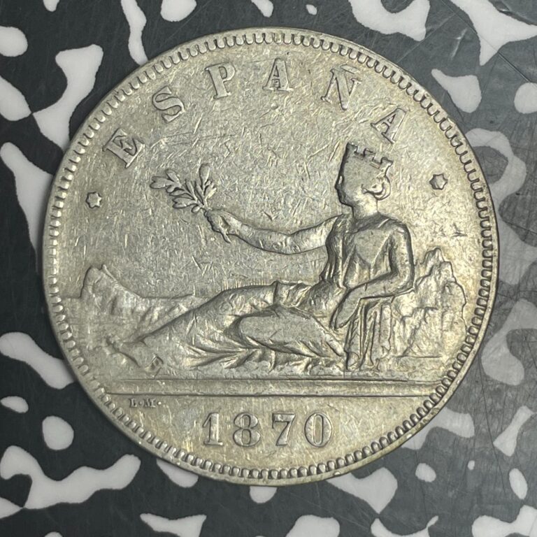 Read more about the article 1870 Spain 5 Pesetas Lot#T6136 Large Silver Coin!