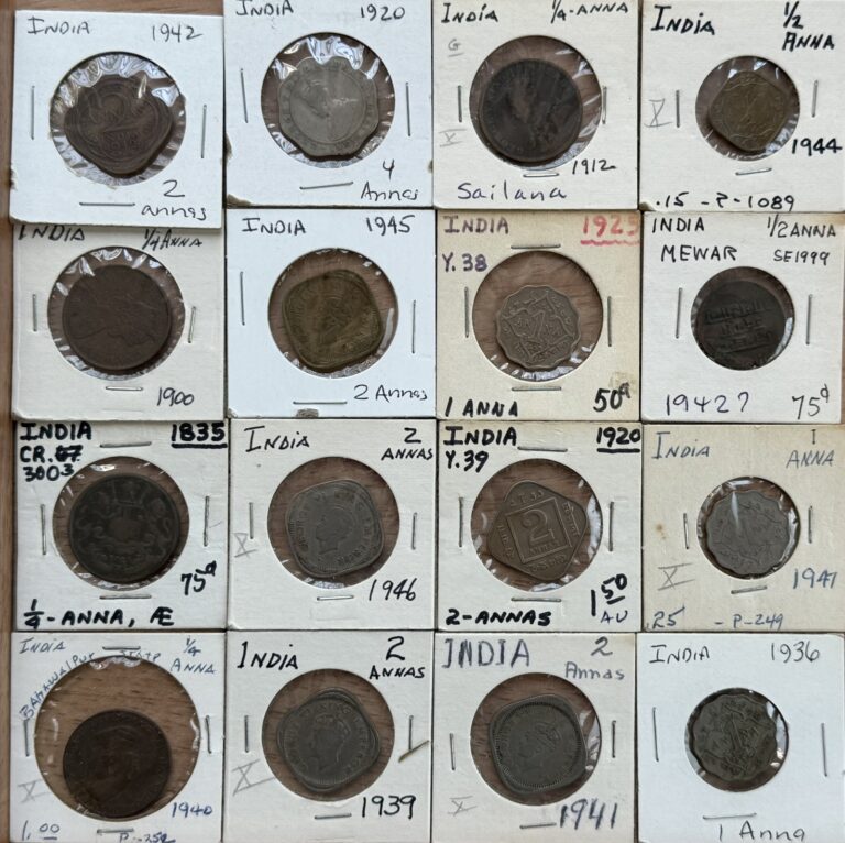 Read more about the article India British Anna Lot – 16 Coins – 1835-1947 – High Value – Nice – Lot 2022