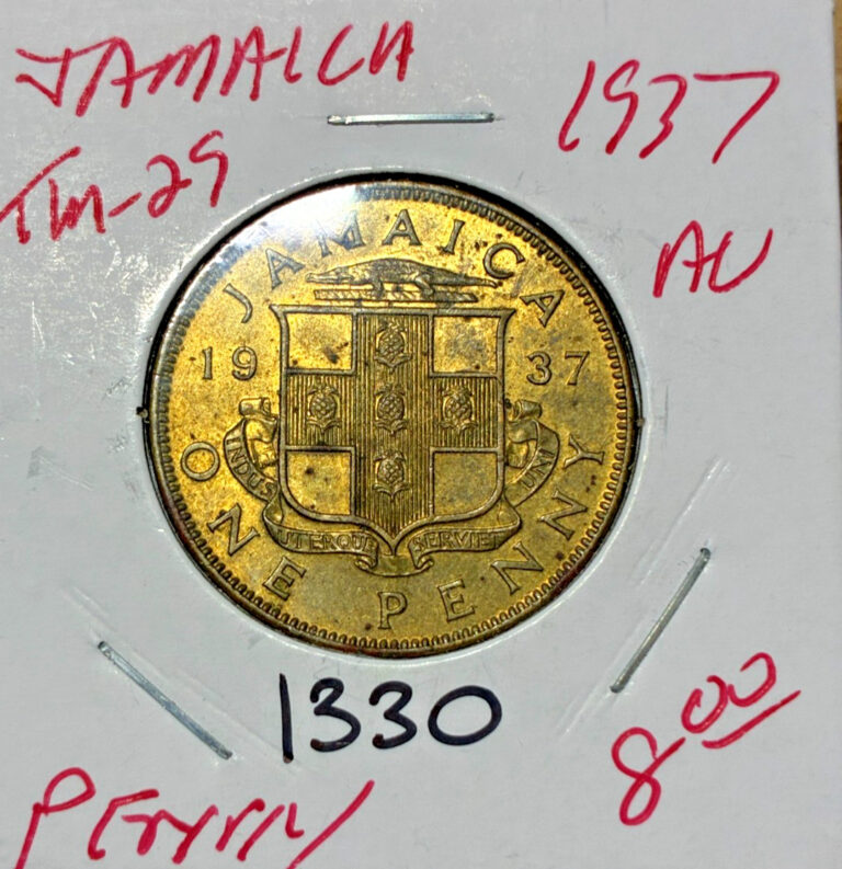 Read more about the article 1937 Jamaica one Penny KM# 29  AU circulated. Coin #1330. Free shipping