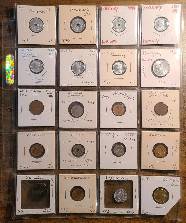Read more about the article 1921-1991 LOT 20 COINS HUNGARY LATVIA FINLAND NORWAY SWEDEN YUGOSLAVIA (UNC-BU!)