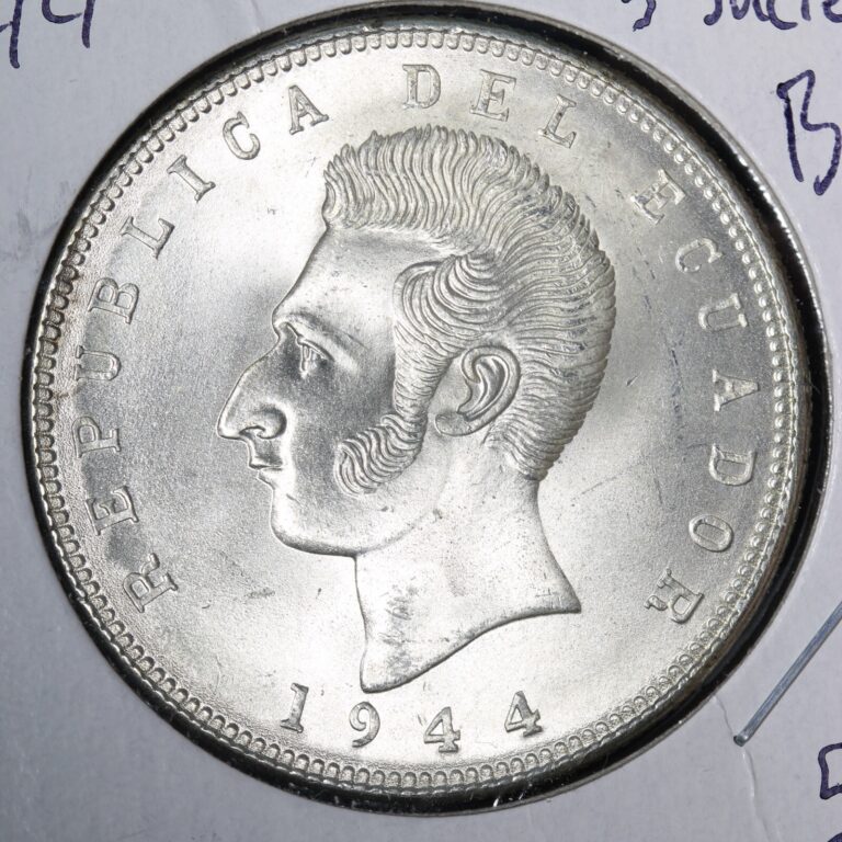Read more about the article 1944 Ecuador 5 Sucres BU MS Silver E315 SWEG