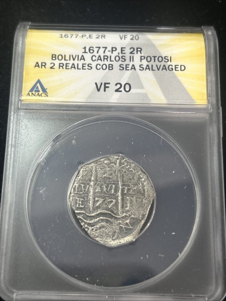 Read more about the article SASA 1677 Potosi Bolivia Silver 2 Reales Sea Salvage Anacs Vf20