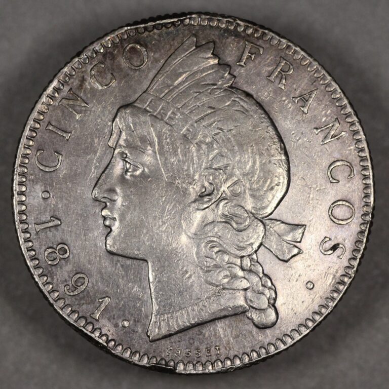 Read more about the article 1891 Dominican Republic Silver 5 Francos