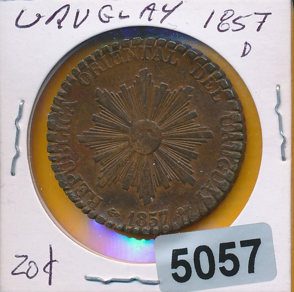 Read more about the article URUGUAY -20 CENTAVOS – 1857-D FANCY RIM TYPE – #5057
