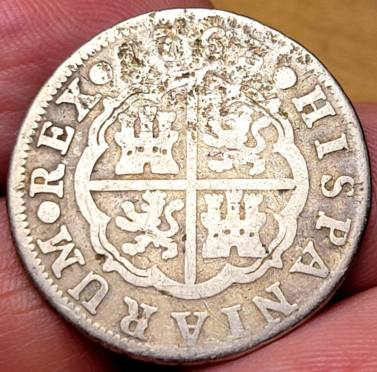 Read more about the article 1763 Spanish Silver MADRID ~ CROSS ~ 2 Reales Early PISTAREEN COIN