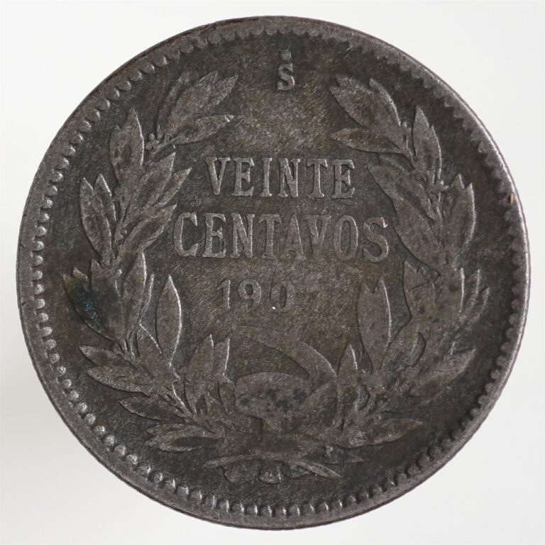 Read more about the article 1907 So Chile 20 Centavos Billon (0.400 Fine Silver) Coin