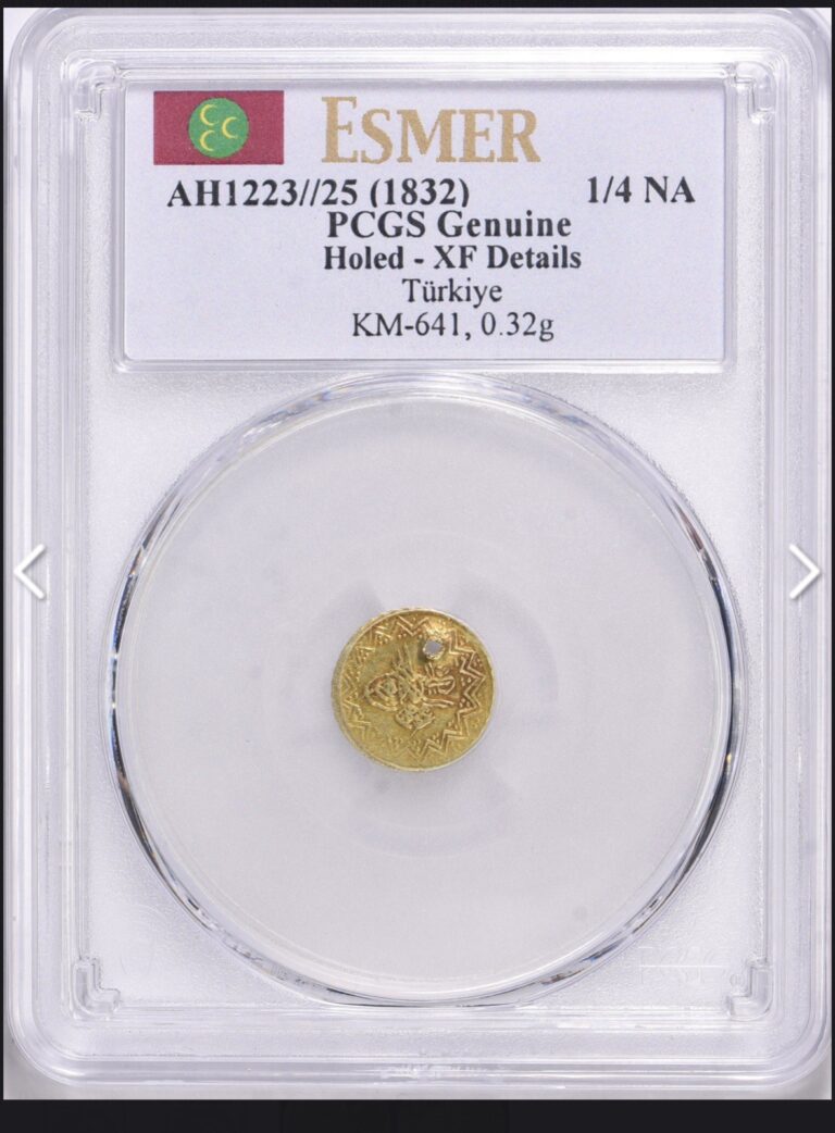 Read more about the article TURKEY OTTOMAN  1/4 NEW ALTIN 1223 YR 25 ( 1832 ) GOLD PCGS XF Details