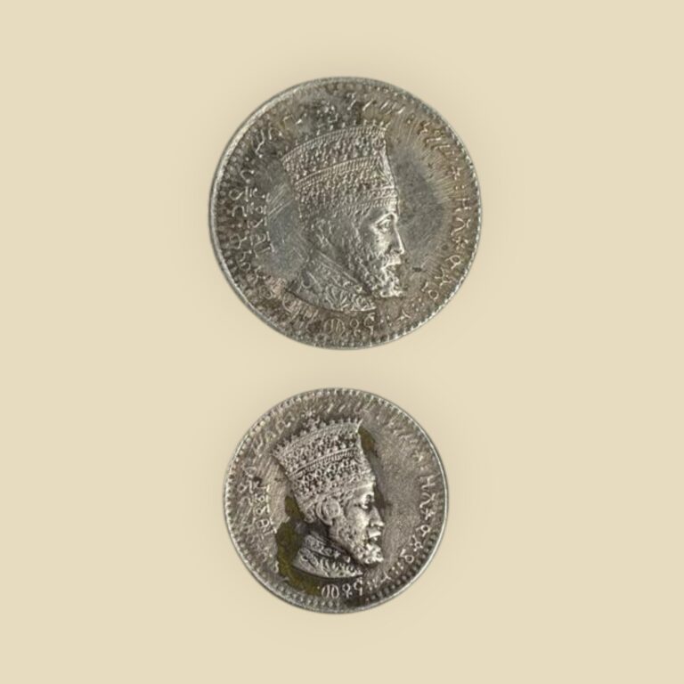 Read more about the article 2 Ethiopian Haile Selassie Coins – 1931 | 50 Matonas and 25 Matonas  Lion of Judah
