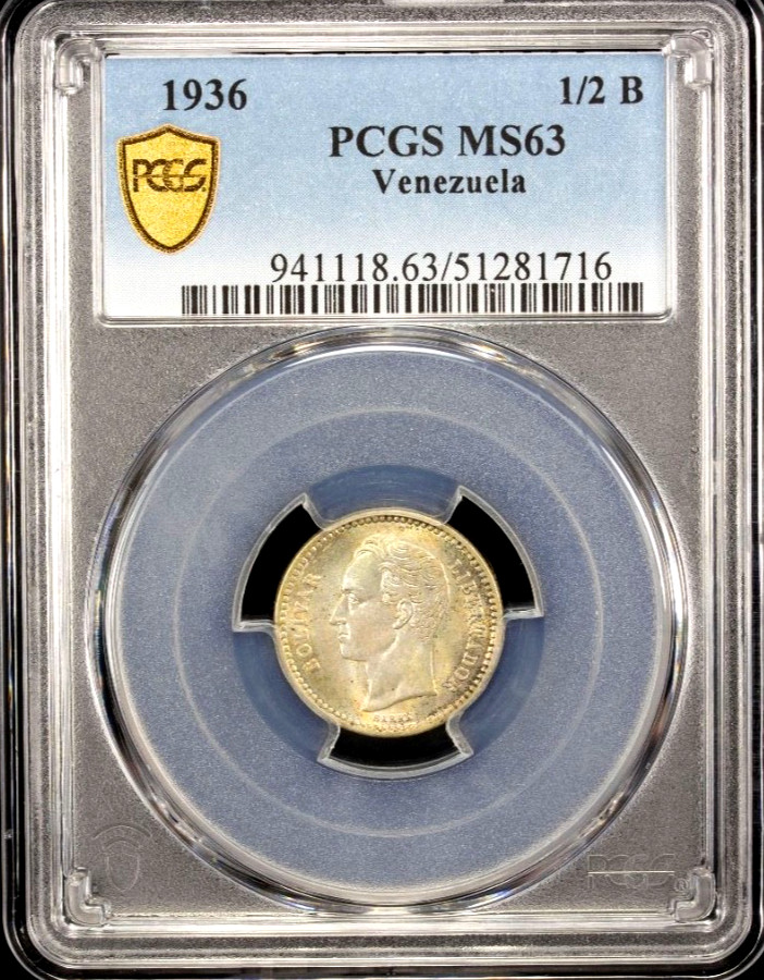 Read more about the article 1936 Venezuela 1/2 Bolivar  50 Centimos  PCGS MS 63  KM-Y-21