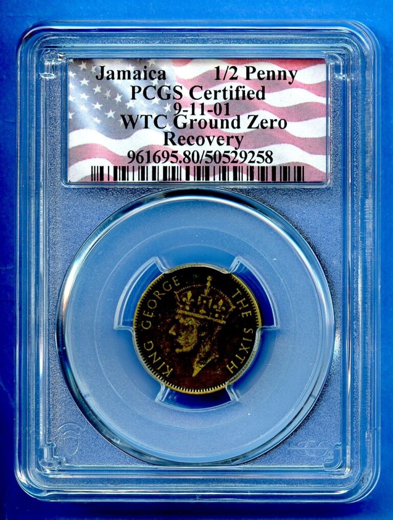 Read more about the article 1952 PCGS Jamaica 1/2 Half Penny WTC Ground Zero 9/11 Twin Towers Recovery Coin