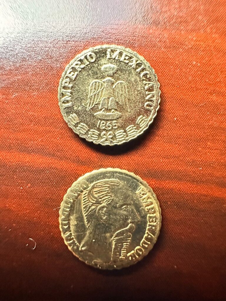 Read more about the article 1865 Solid Fine Gold Mexico Emperor Maximilian I Amazing Small Coins Maximiliano