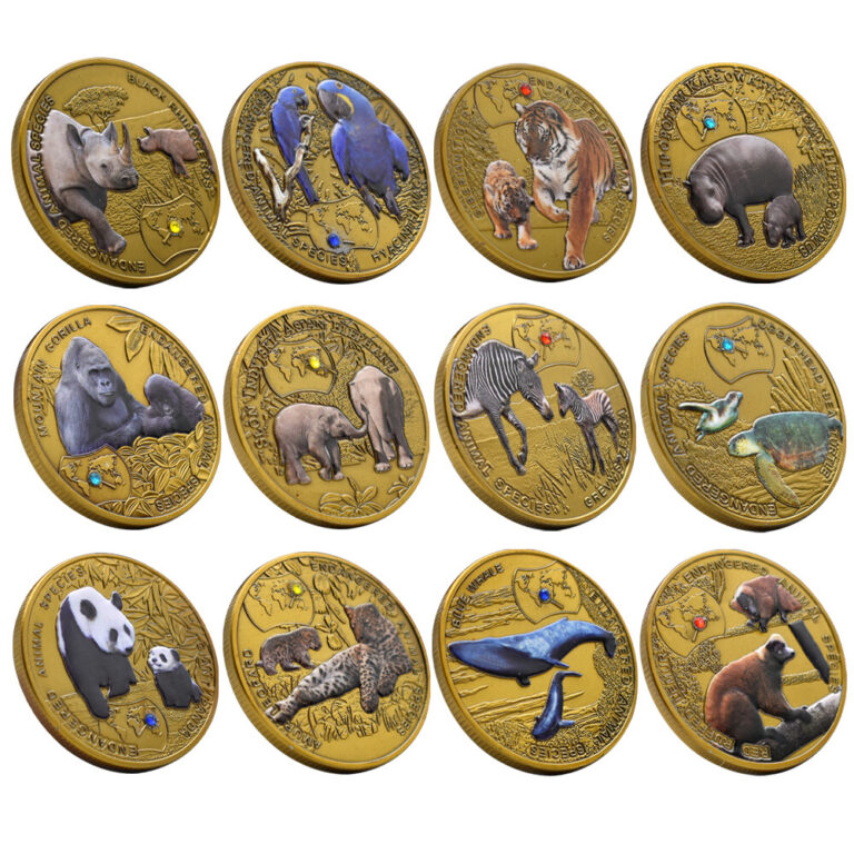 Read more about the article 12pcs/set Endangered Animal Golden Challenge Coins 2014 Zambia 1000 Kwacha Medal