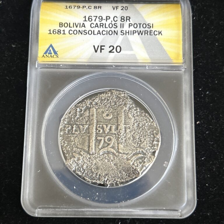 Read more about the article SASA 1679 Potosi Bolivia Silver 8 Reales Anacs Vf20 Consolacion Shipwreck