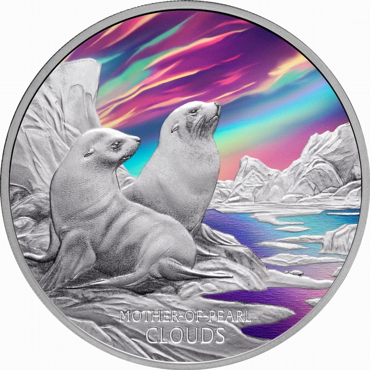 Read more about the article Tuvalu 2025 Mother of Pearl Clouds + Fur Seals $1 Oz Pure Silver Proof in OGP