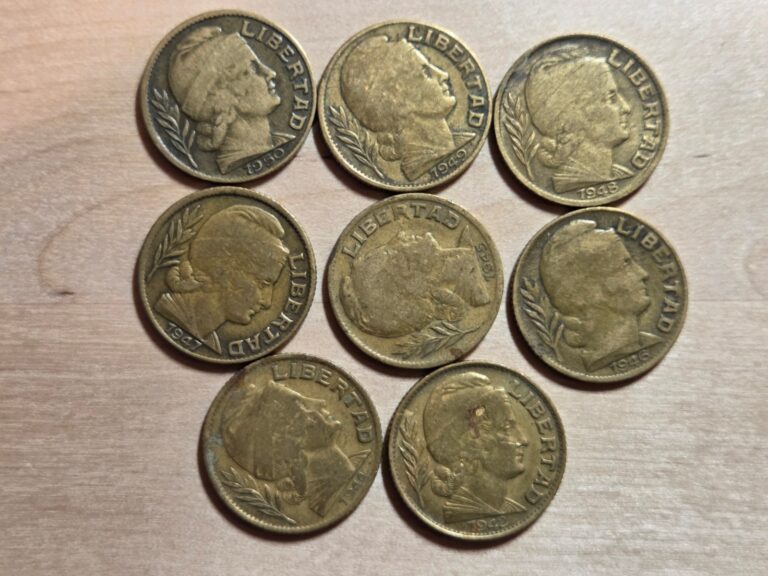 Read more about the article Argentina 20 centavos coins  lot of 8 coins  1942-1950. KM# 42  aluminum-bronze.