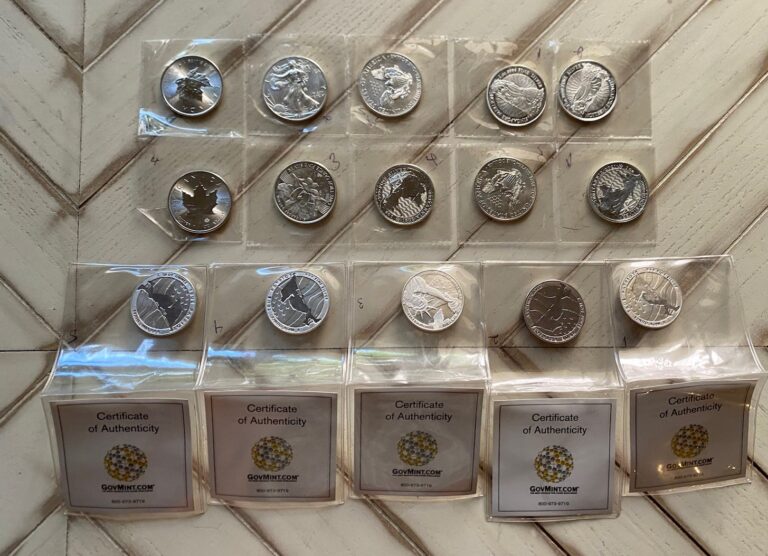 Read more about the article Silver Coins – 1 Oz. Silver – LOT OF 15 Coins – USA Canada England Singapore
