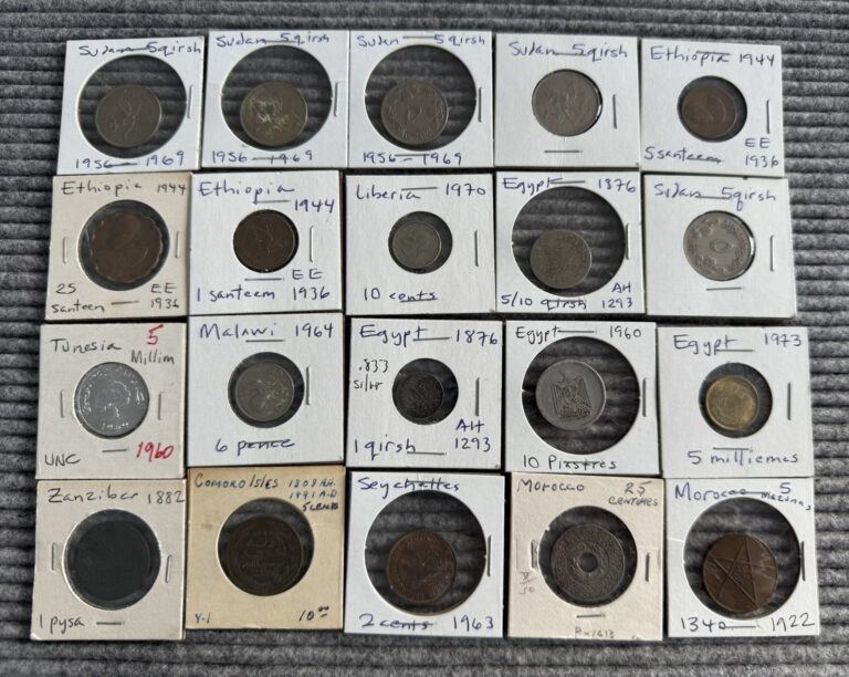 Read more about the article Africa Coins Ethiopia Sudan Malawi Egypt Seychelles Morocco Zanzibar and More Lot9