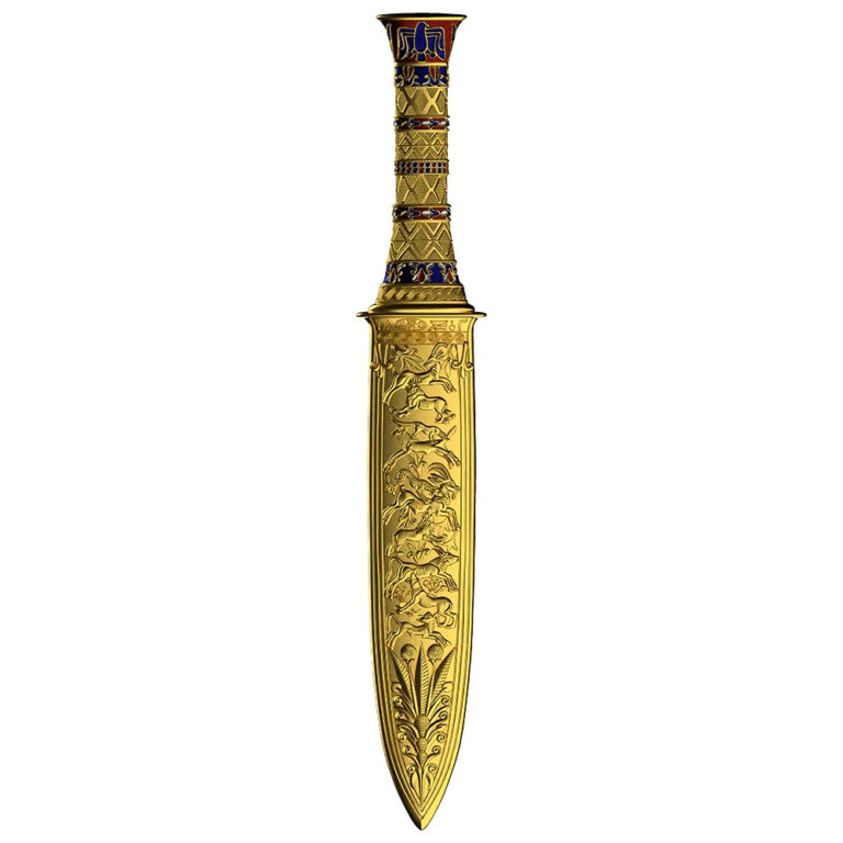Read more about the article 2025 Samoa King Tutankhamun’s Dagger 2 oz Silver Gilded Shaped Coin
