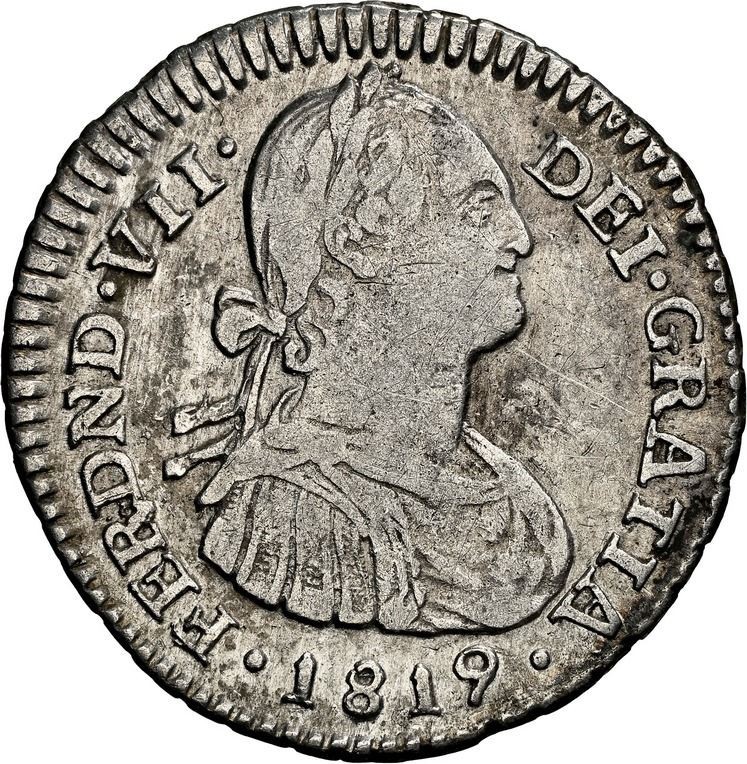 Read more about the article COLOMBIA  Bogotá  bust 1 real  Ferdinand VII (bust of Charles IV)  1819 FJ  NGC