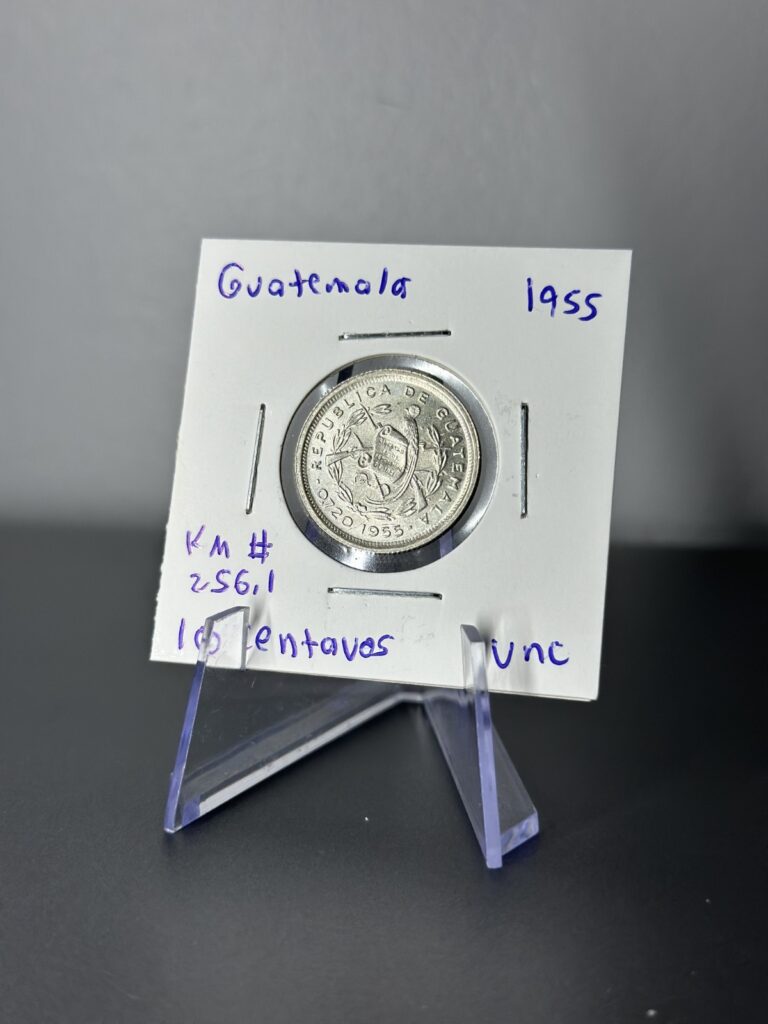 Read more about the article 1955 Guatemala 10 Centavos UNC Uncirculated Silver Coin KM# 256.1