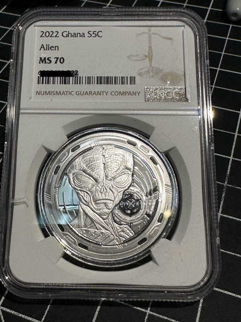 Read more about the article 2022 1 oz Republic of Ghana Silver Alien NGC MS70 ( Price Set )