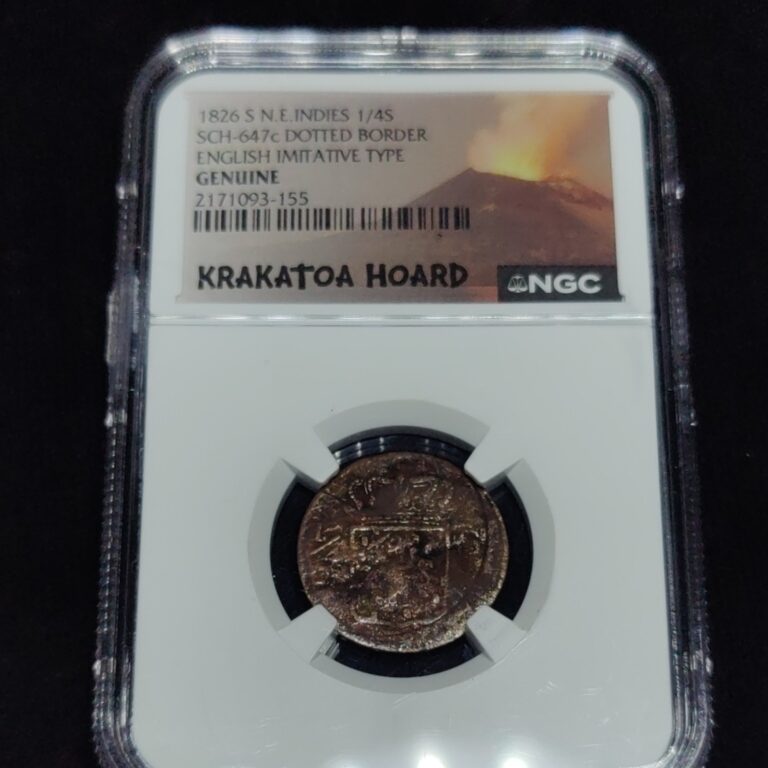 Read more about the article Krakatoa Hoard – 1839 S N.E. Indies 1/4S SCH-647c Dotted Border – NGC Genuine