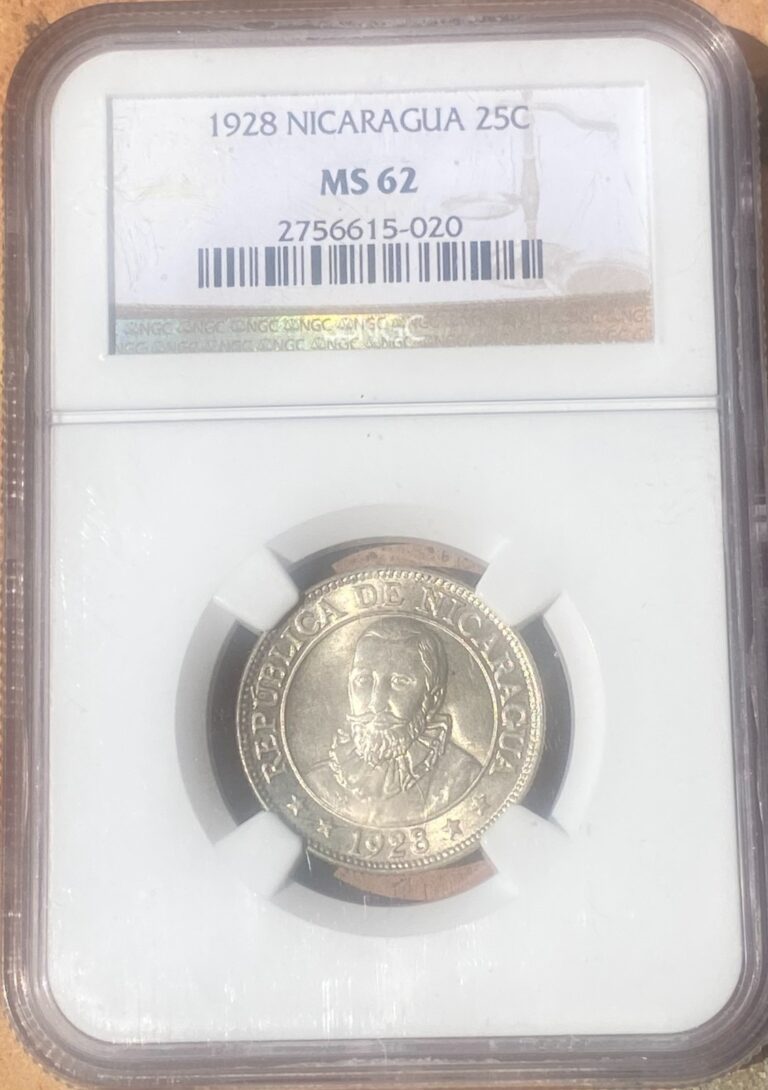 Read more about the article Nicaragua 1928 25 Centavos NGC MS 62 Blazing Luster 2nd Highest Graded NGC