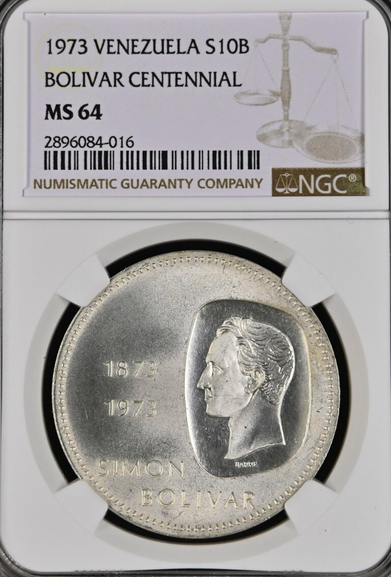 Read more about the article 1973 Venezuela 10 Bolivares Silver  Bolivar Centennial S10B NGC MS64 Mint Sta…